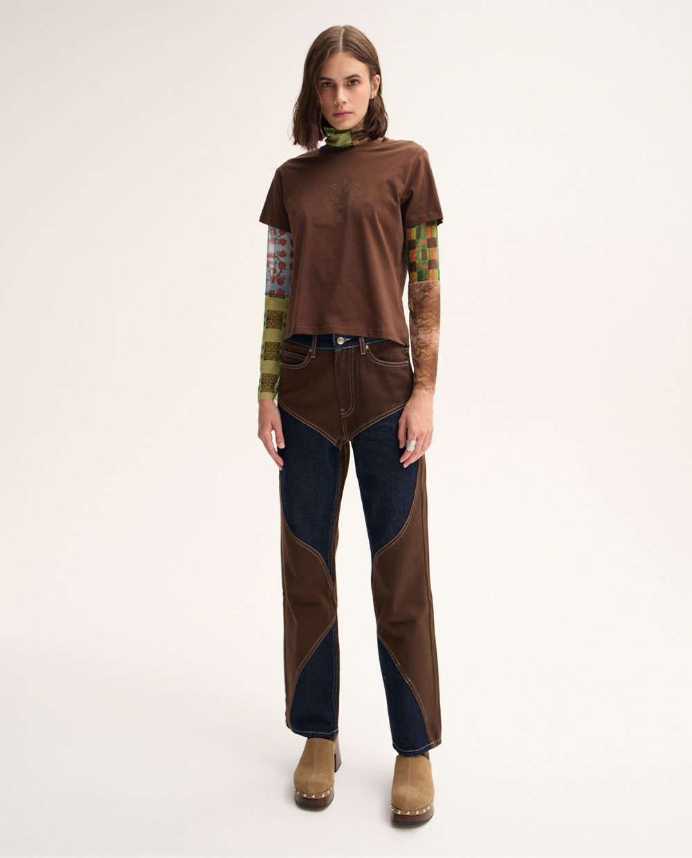 Brown Patchwork Jeans