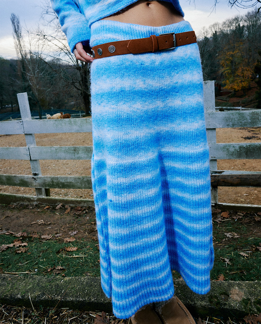 Blue Striped Knitted Skirt